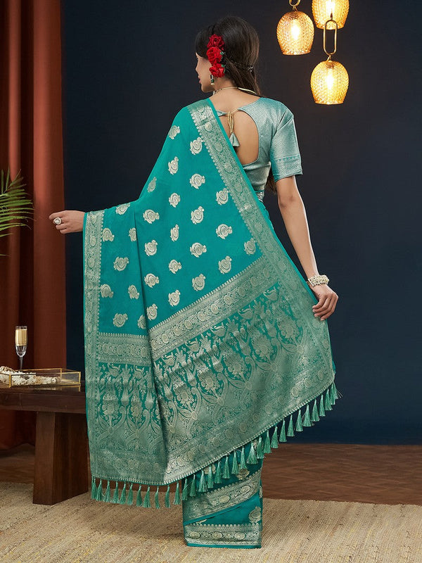 Grand Turquoise Color Georgette Fabric Partywear Saree