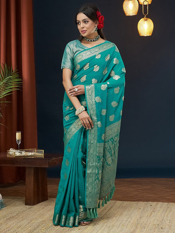 Grand Turquoise Color Georgette Fabric Partywear Saree