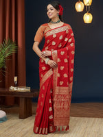 Grand Red Color Georgette Fabric Partywear Saree