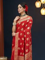 Grand Red Color Georgette Fabric Partywear Saree