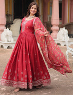 Amazing Red Color Chinon Fabric Gown