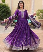 Amazing Purple Color Chinon Fabric Gown