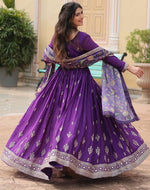 Amazing Purple Color Chinon Fabric Gown