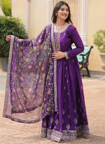 Amazing Purple Color Chinon Fabric Gown