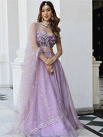 Magnetic Purple Color Organza  Fabric Party Wear Lehenga