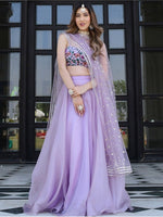 Magnetic Purple Color Organza  Fabric Party Wear Lehenga