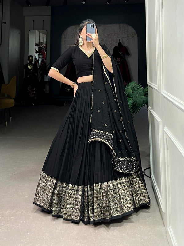 Magnetic Black Color Chanderi Fabric Party Wear Lehenga