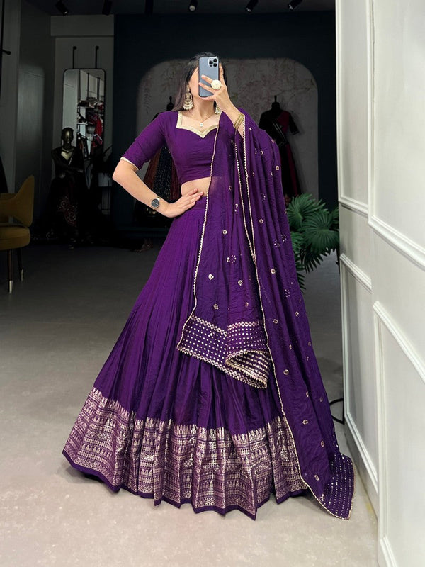 Magnetic Purple Color Chanderi Fabric Party Wear Lehenga