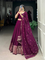 Magnetic Wine Color Chanderi Fabric Party Wear Lehenga