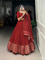 Magnetic Red Color Chanderi Fabric Party Wear Lehenga