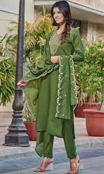 Beautiful Green Color Rayon Fabric Designer Suit