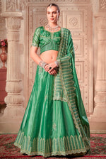 Magnetic Green Color Silk Fabric Party Wear Lehenga