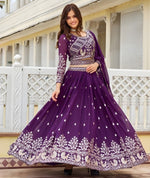 Magnetic Purple Color Georgette Fabric Party Wear Lehenga