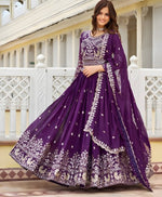 Magnetic Purple Color Georgette Fabric Party Wear Lehenga