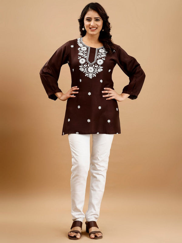 Pretty Brown Color Viscose Fabric Designer Kurti