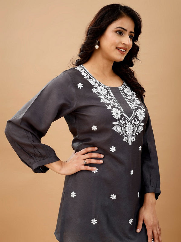 Pretty Grey Color Viscose Fabric Designer Kurti