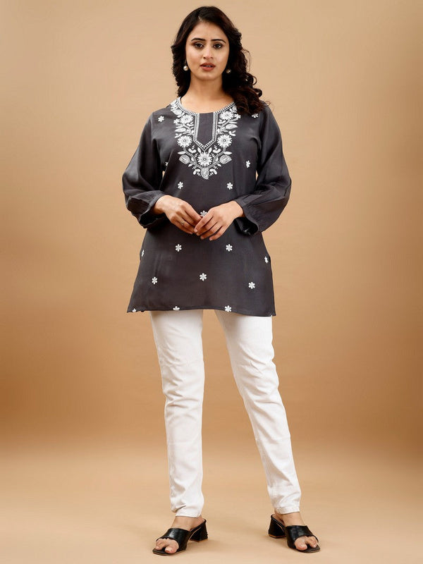 Pretty Grey Color Viscose Fabric Designer Kurti