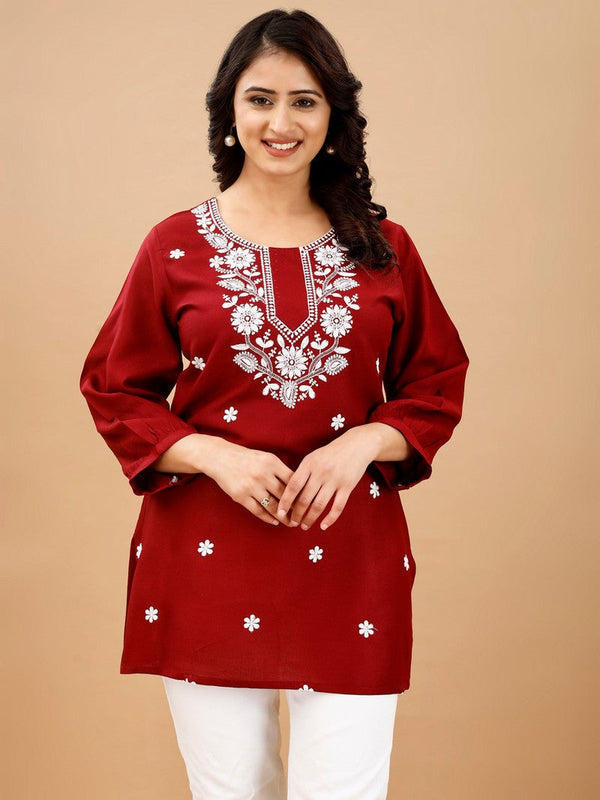 Pretty Red Color Viscose Fabric Designer Kurti