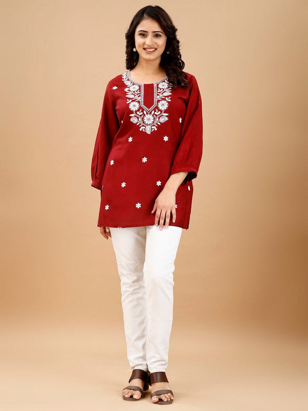 Pretty Red Color Viscose Fabric Designer Kurti