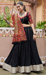 Superb Black Color Rayon Fabric Party Wear Lehenga