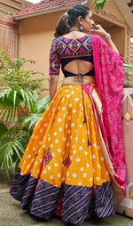 Superb Yellow Color Cotton Fabric Party Wear Lehenga