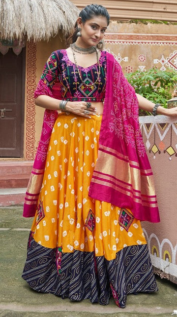 Superb Yellow Color Cotton Fabric Party Wear Lehenga