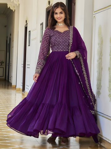 Divine Purple Color Georgette Fabric Gown