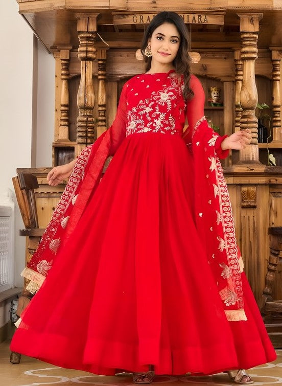 Divine Red Color Georgette Fabric Gown