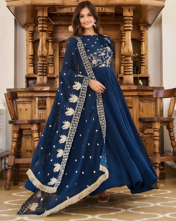 Divine Blue Color Georgette Fabric Gown