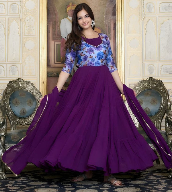 Pretty Purple Color Georgette Fabric Gown With Dupatta