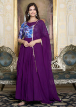 Pretty Purple Color Georgette Fabric Gown With Dupatta