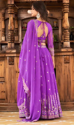 Dazzling Purple Color Georgette Fabric Party Wear Lehenga