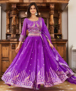 Dazzling Purple Color Georgette Fabric Party Wear Lehenga