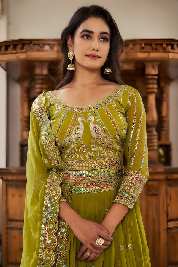 Dazzling Green Color Georgette Fabric Party Wear Lehenga