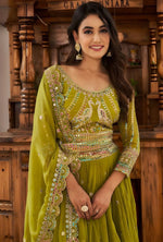 Dazzling Green Color Georgette Fabric Party Wear Lehenga