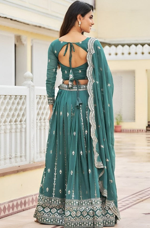 Lovely Turquoise Color Georgette Fabric Party Wear Lehenga