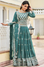 Lovely Turquoise Color Georgette Fabric Party Wear Lehenga