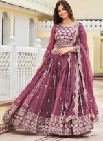 Lovely Wine Color Georgette Fabric Party Wear Lehenga