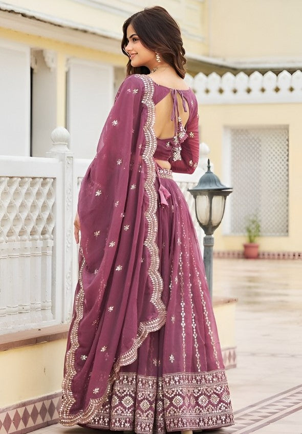 Lovely Wine Color Georgette Fabric Party Wear Lehenga