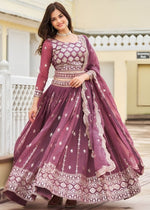 Lovely Wine Color Georgette Fabric Party Wear Lehenga