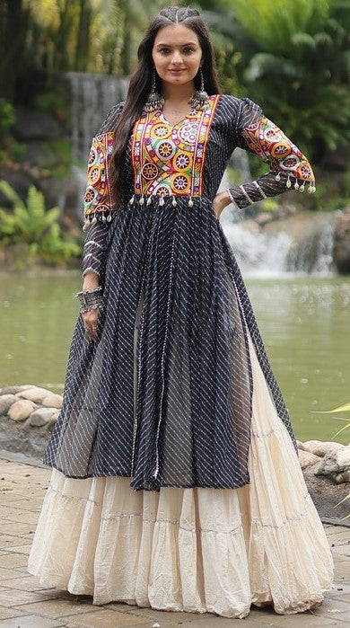 Lovely Black Color Cotton Fabric Designer Kurti With Lehenga