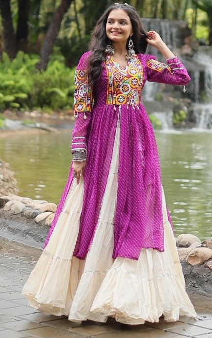 Lovely Purple Color Cotton Fabric Designer Kurti With Lehenga