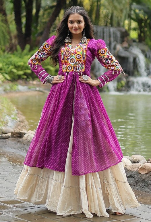 Lovely Purple Color Cotton Fabric Designer Kurti With Lehenga