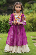 Charming Purple Color Cotton Fabric Girl Kurti With Lehenga Set