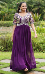 Beautiful Purple Color Blooming Fabric Gown