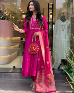 Amazing Pink Color Chanderi Fabric Designer Suit