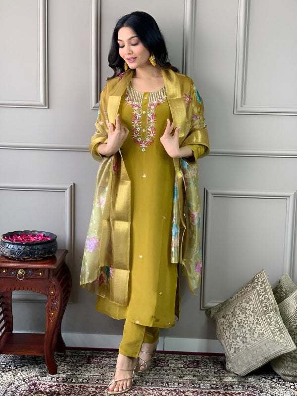 Amazing Green Color Viscose Fabric Designer Suit