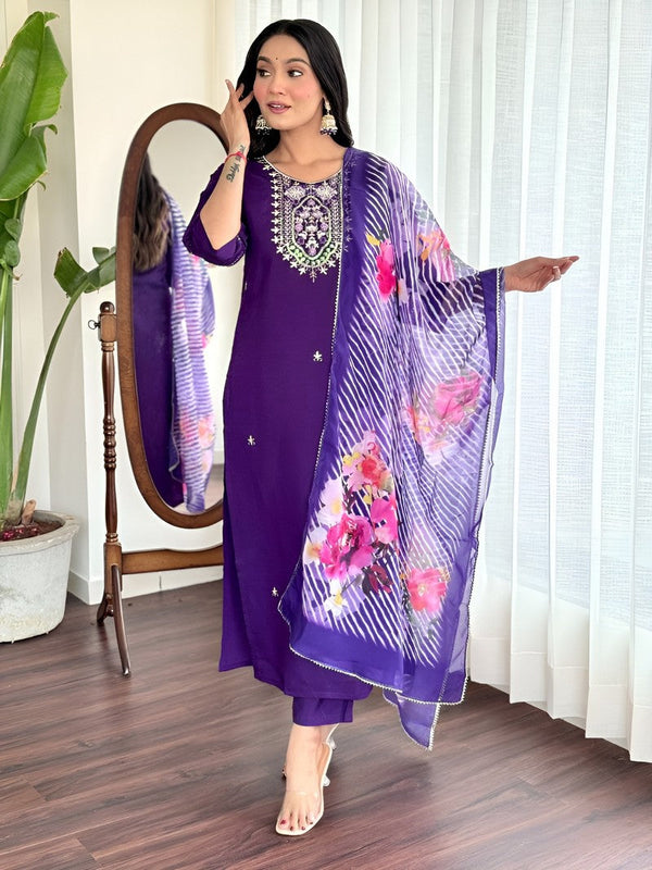 Amazing Purple Color Viscose Fabric Designer Suit