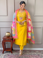 Amazing Yellow Color Viscose Fabric Designer Suit