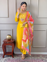 Amazing Yellow Color Viscose Fabric Designer Suit